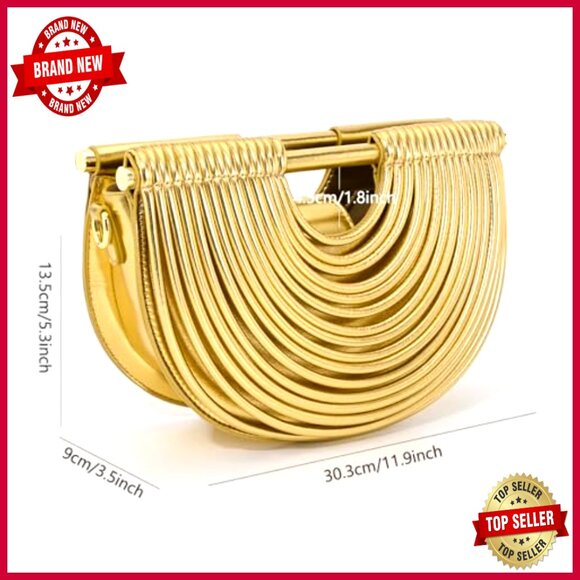 Half Moon Evening Clutch with Removable Strap, Metallic PU Leather, 11.9 Inches - Picture 6 of 7